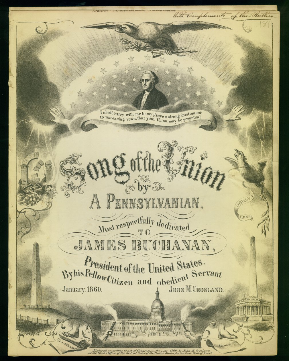 Okładka Songs of the Union autorstwa Pennsylvanian..., John M. Crosland, 1860 autorstwa American School