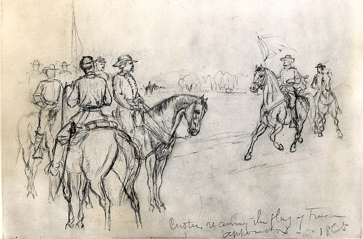 Custer otrzymujący Flagę Wolności, Appomattox, 1865 autorstwa American School