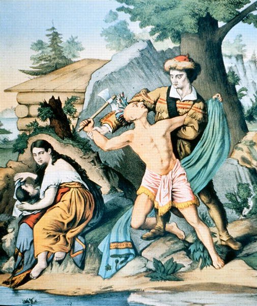 Daniel Boone (1734-1820) broni swojej rodziny przed atakiem Indian autorstwa American School