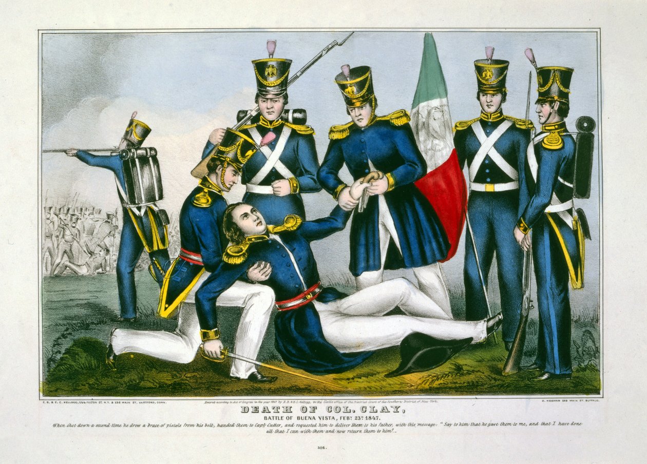 Śmierć pułkownika Claya, Bitwa pod Buena Vista, luty. 23d, 1847, wyd. 1847. autorstwa American School