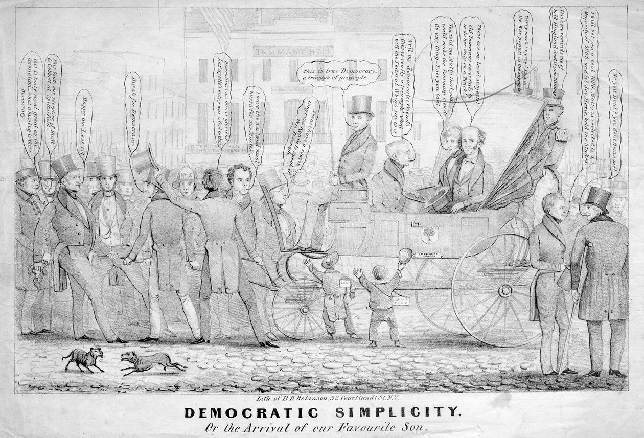 Demokratyczna prostota, czyli Przybycie naszego ulubionego syna, wyd. H R Robinson, Nowy Jork, ok. 1839 autorstwa American School