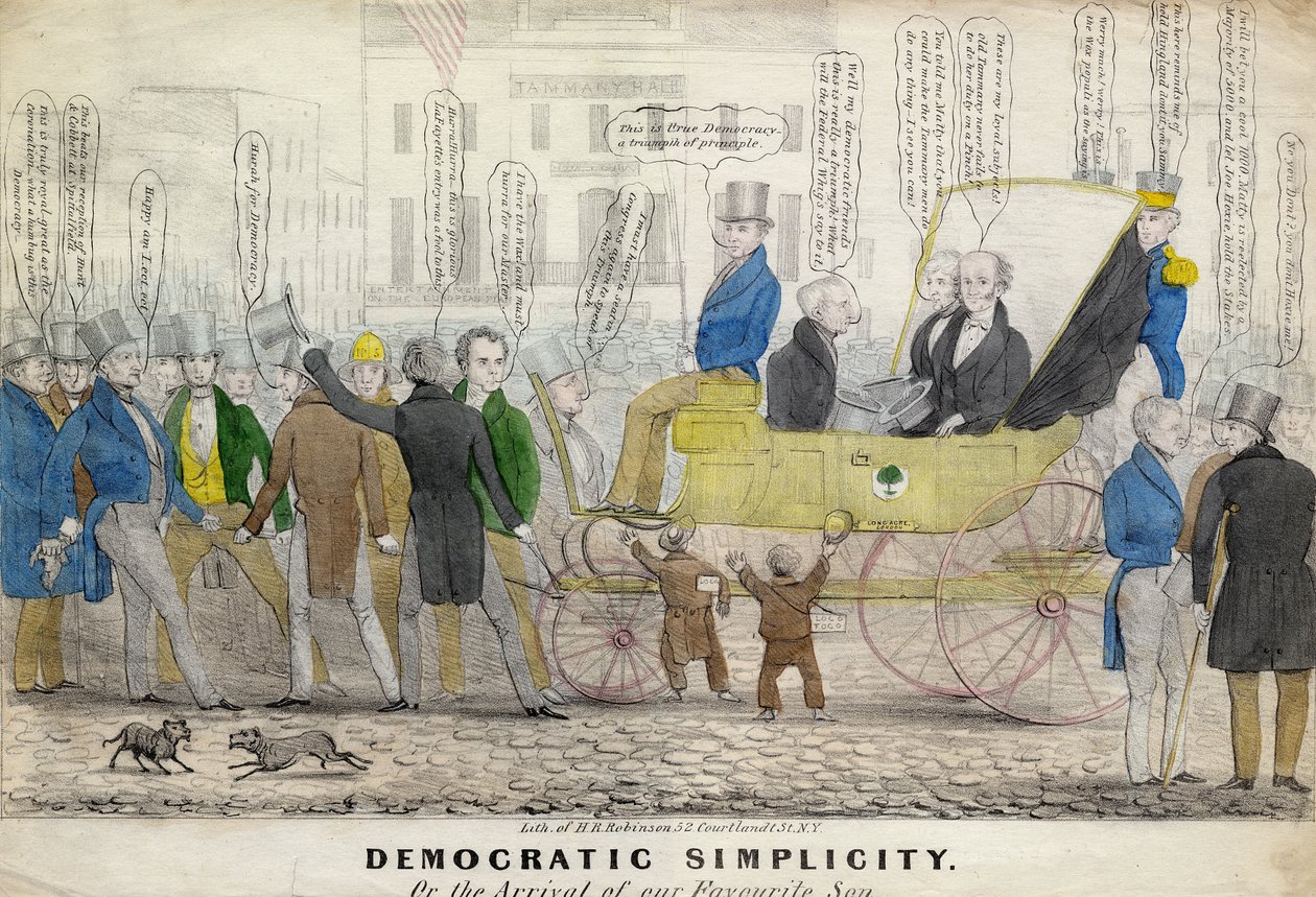 Demokratyczna prostota, czyli Przybycie naszego ulubionego syna, wyd. H R Robinson, Nowy Jork, ok. 1839 autorstwa American School