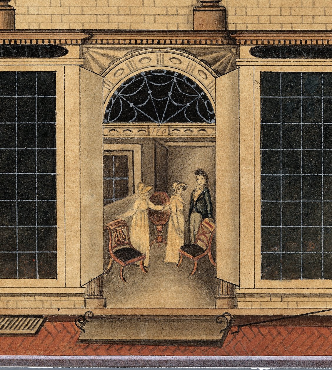 Szczegół sklepu i magazynu Duncan Phyfe na Fulton Street w Nowym Jorku, ok. 1817-1820 (akwarela, tusz i gwasz na białym papierze) autorstwa American School