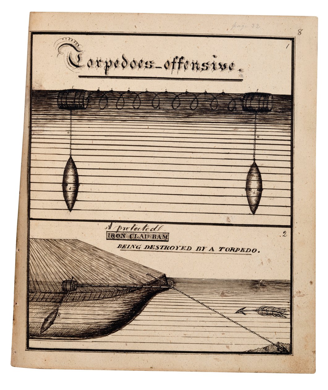 Schemat ofensywy torpedowej (pióro i tusz na papierze) autorstwa American School