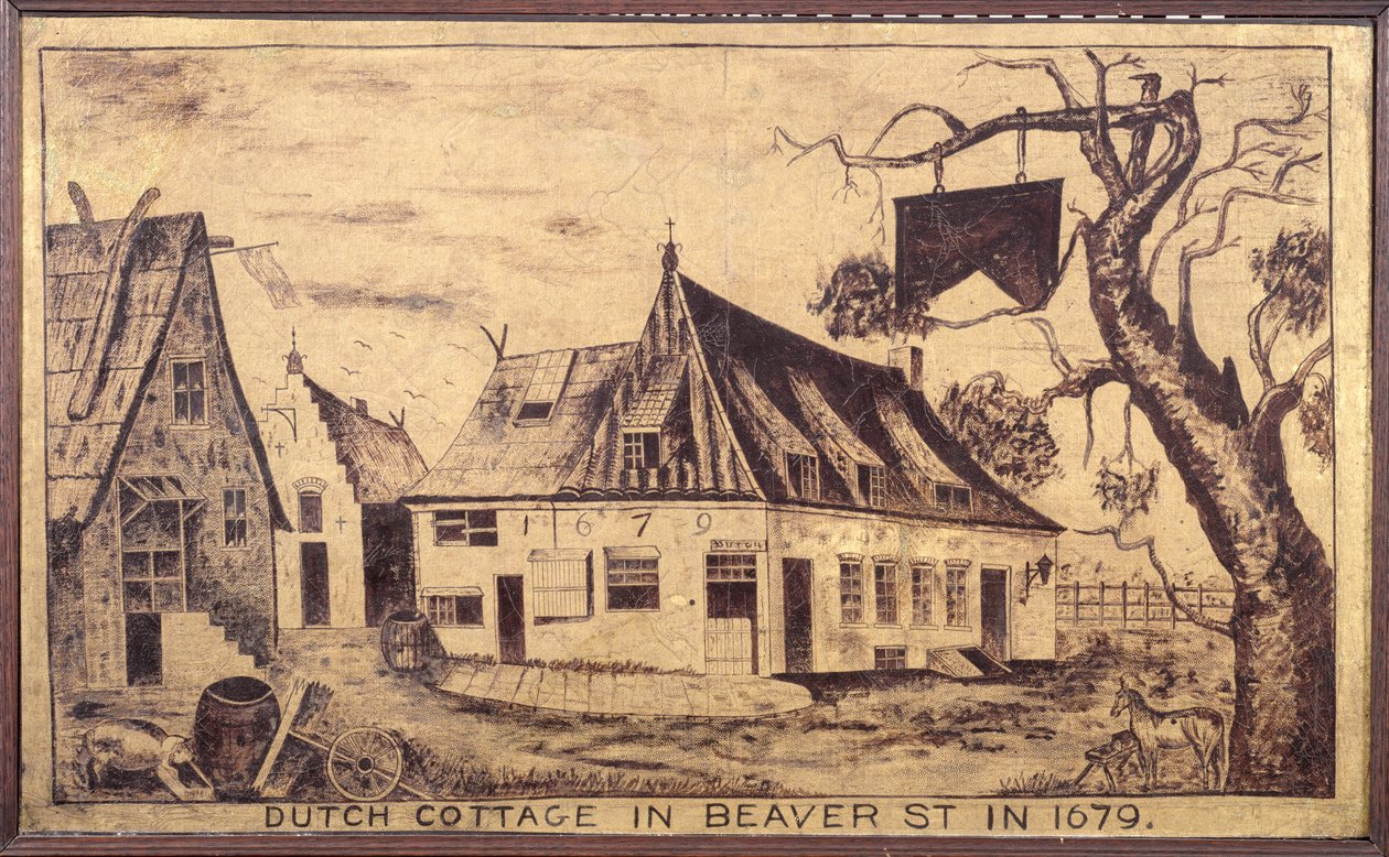Chata Holenderska przy Beaver Street w 1679 r., ok. 1853 r. (olej na gazie) autorstwa American School