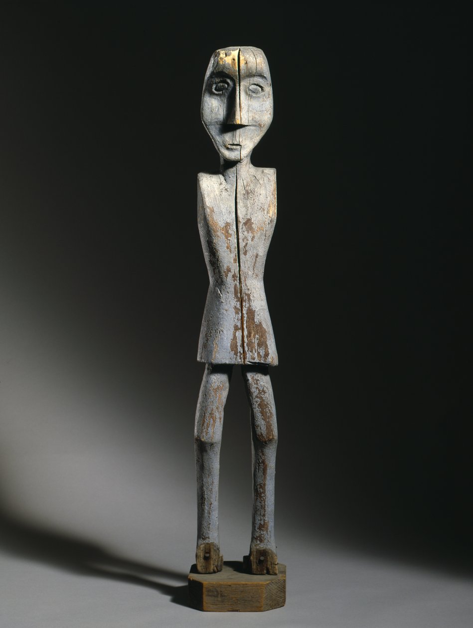 Figura kubełkowa, Chippewa, koniec XIX w. (drewno, żelazne gwoździe i pigment) autorstwa American School