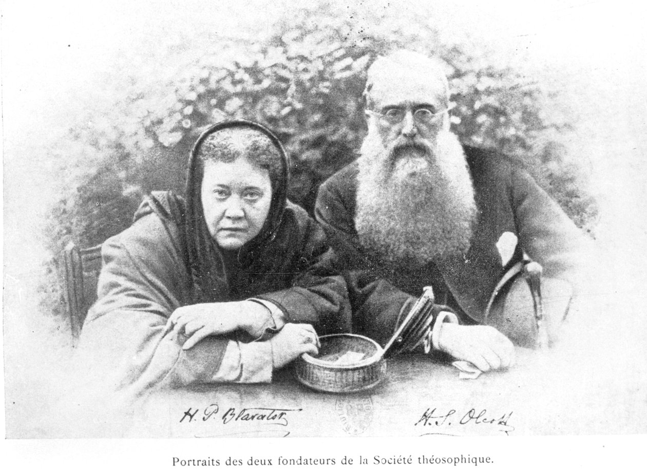 Elena Petrovna Blavatsky (1831-91) i pułkownik Henry Steel Olcott (1832-1907), z Histoire Authentique de la Societe Theosophique autorstwa Olcotta, opublikowane w 1908 autorstwa American School