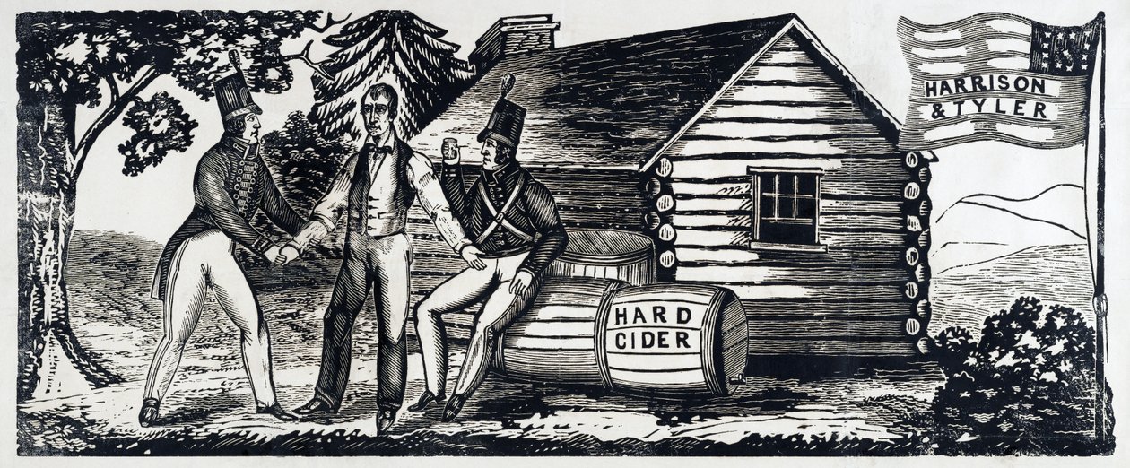 Emblemat kampanii prezydenckiej Harrisona i Tylera w 1840 r., wyd. 1840 (drzeworyt) autorstwa American School