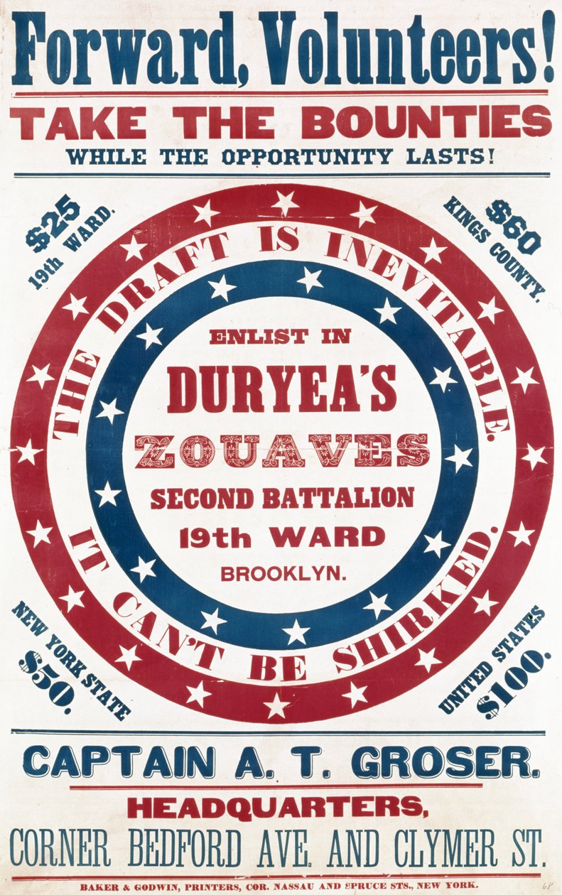 Zaciągnąć się do Duryeas Zouaves, drugi batalion, 19. dzielnica, Brooklyn, c.1861 autorstwa American School