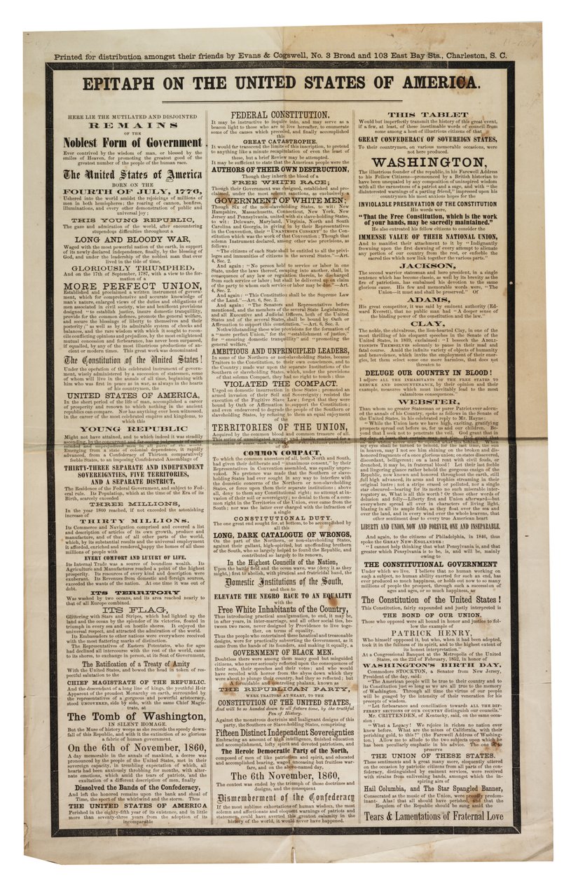 Epitafium na temat Stanów Zjednoczonych Ameryki, c.1861 autorstwa American School