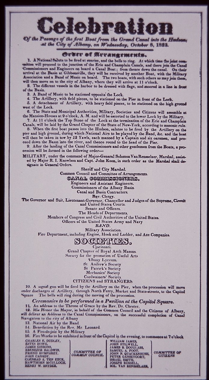 Erie Canal: kluczowa część systemu kanałów stanu Nowy Jork; Burza z 8 października 1823 z okazji otwarcia (ukończona w 1825) (lito) autorstwa American School