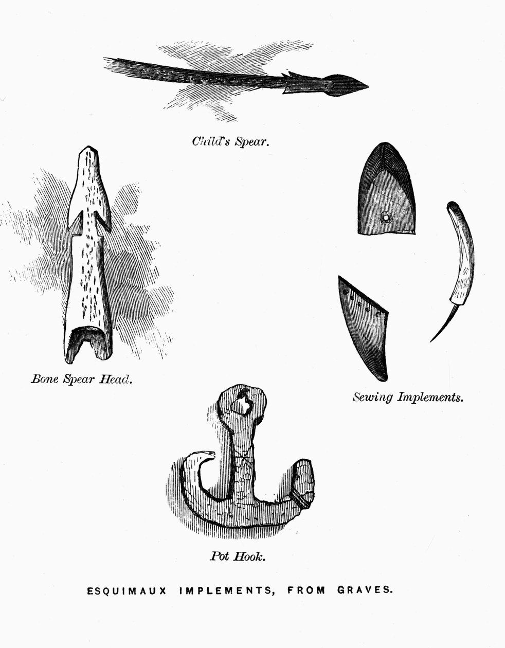 Eskimoskie narzędzia łowieckie - Elisha Kent Kane, Arktyczne poszukiwania w latach 1853-1855, tom. 1, s. 52, Filadelfia autorstwa American School