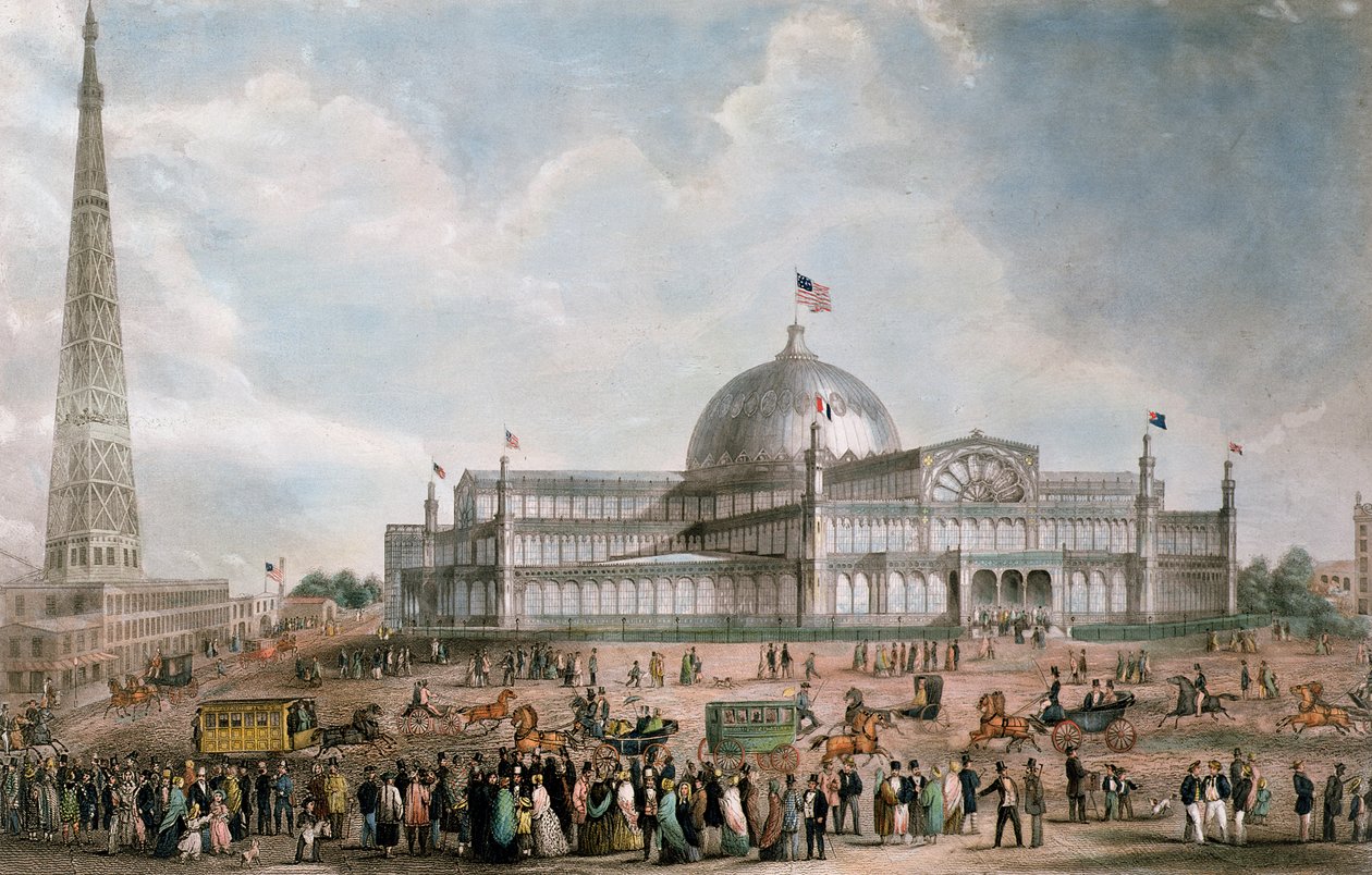 Widok zewnętrzny nowojorskiego Crystal Palace, 1853 autorstwa American School