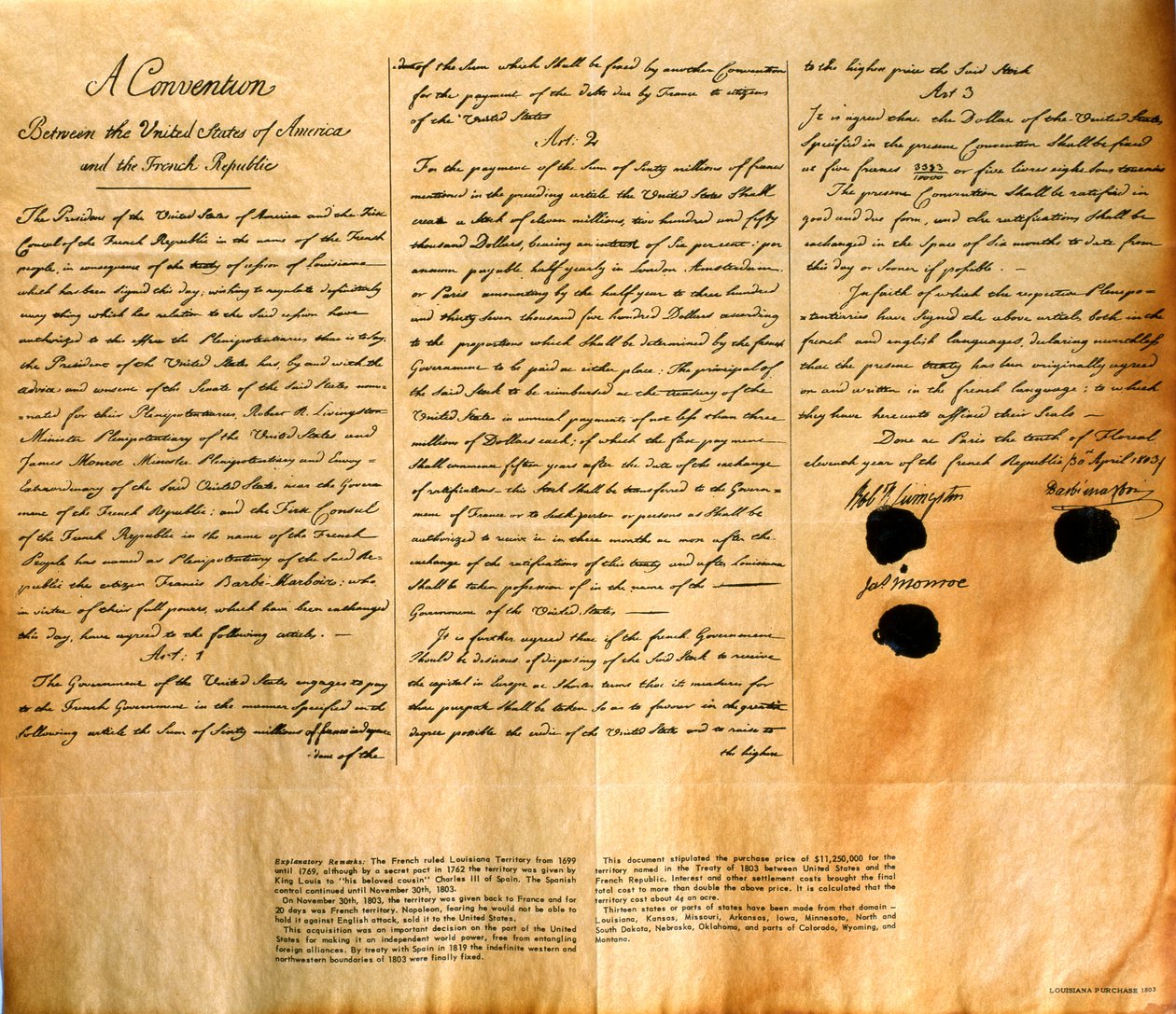 Faksymile Konwencji o zakupie Luizjany przez Stany Zjednoczone, 30 kwietnia 1803 r autorstwa American School