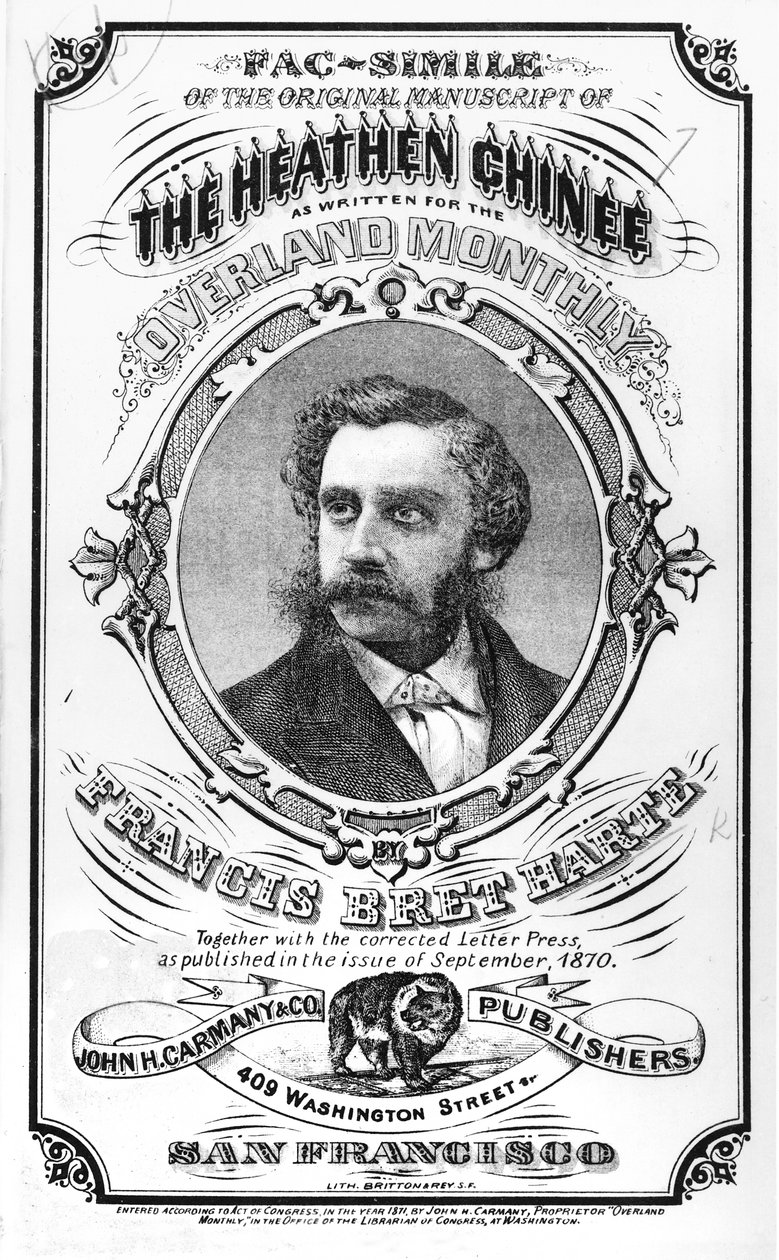 Faksymile oryginalnego rękopisu „The Heathen Chine” Francisa Breta Harte (1836-1902), z „Overland Monthly”, 1871 autorstwa American School