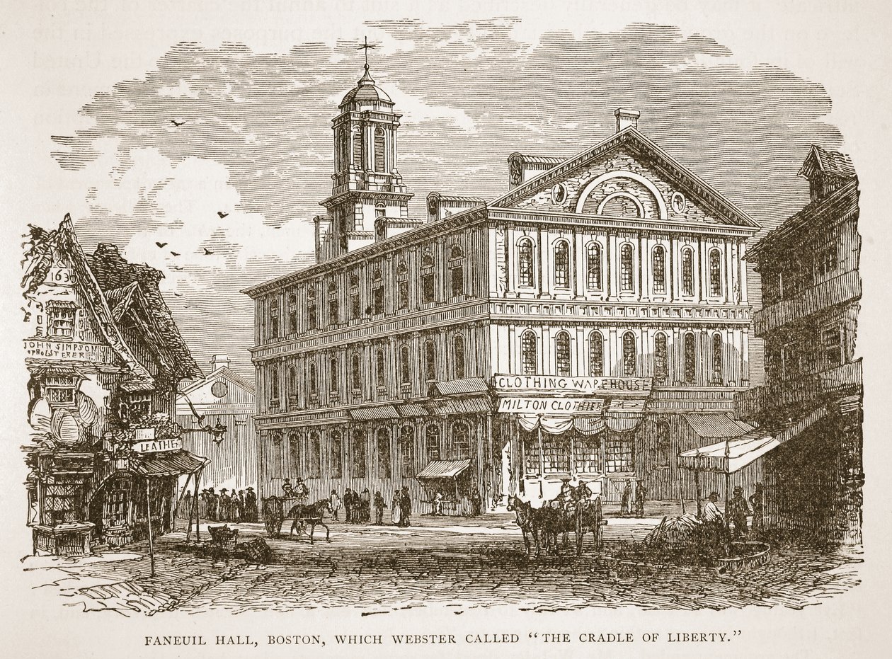 Faneuil Hall w Bostonie, który Webster nazwał The Cradle of Liberty, z pubu książkowego. 1896 autorstwa American School