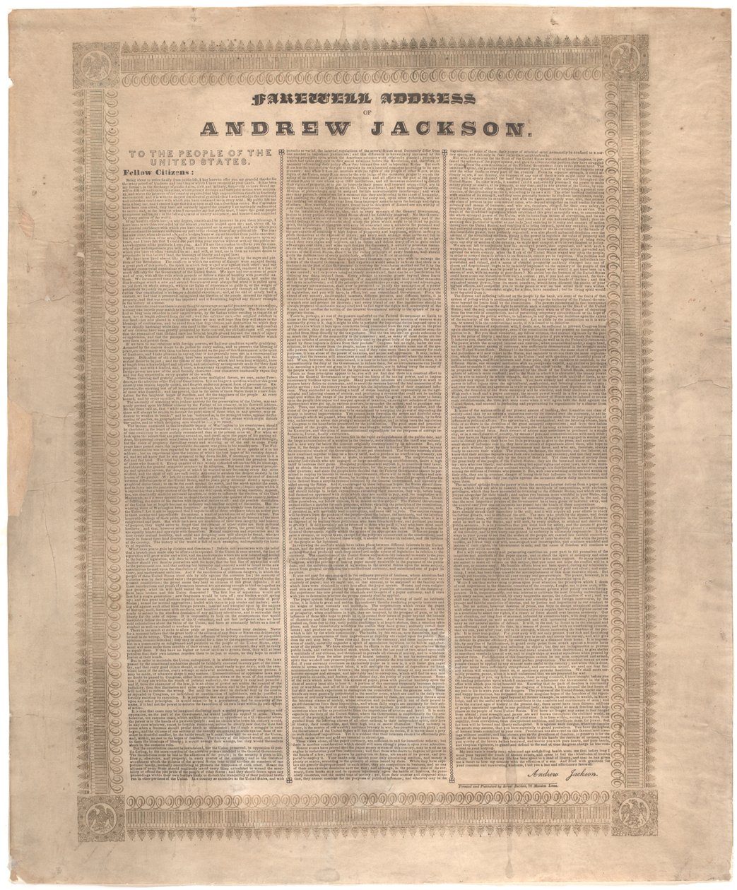 Pożegnalny adres Andrew Jacksona, 1837 autorstwa American School
