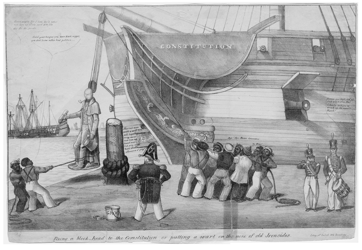 Przymocowanie łebka do Konstytucji, czyli przyłożenie brodawki na nosie starych Ironsides, c.1832 autorstwa American School