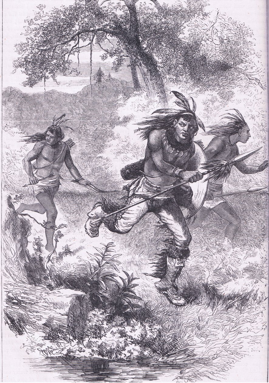 Ucieczka Indian po masakrze, ilustracja z pubu Cassell