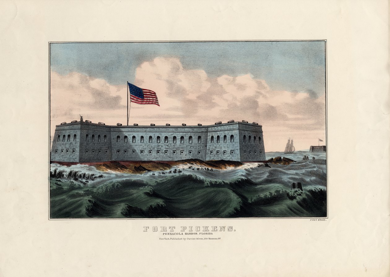 Fort Pickens: Port Pensacola na Florydzie, wyd. przez Currier i Ives, c.1865 autorstwa American School