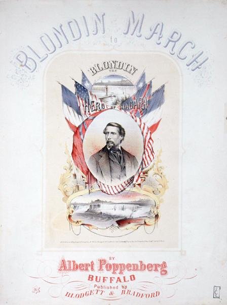 Okładka przednia do nuty "Marszu Blondinów" Alberta Poppenberga (litografia barwna) autorstwa American School