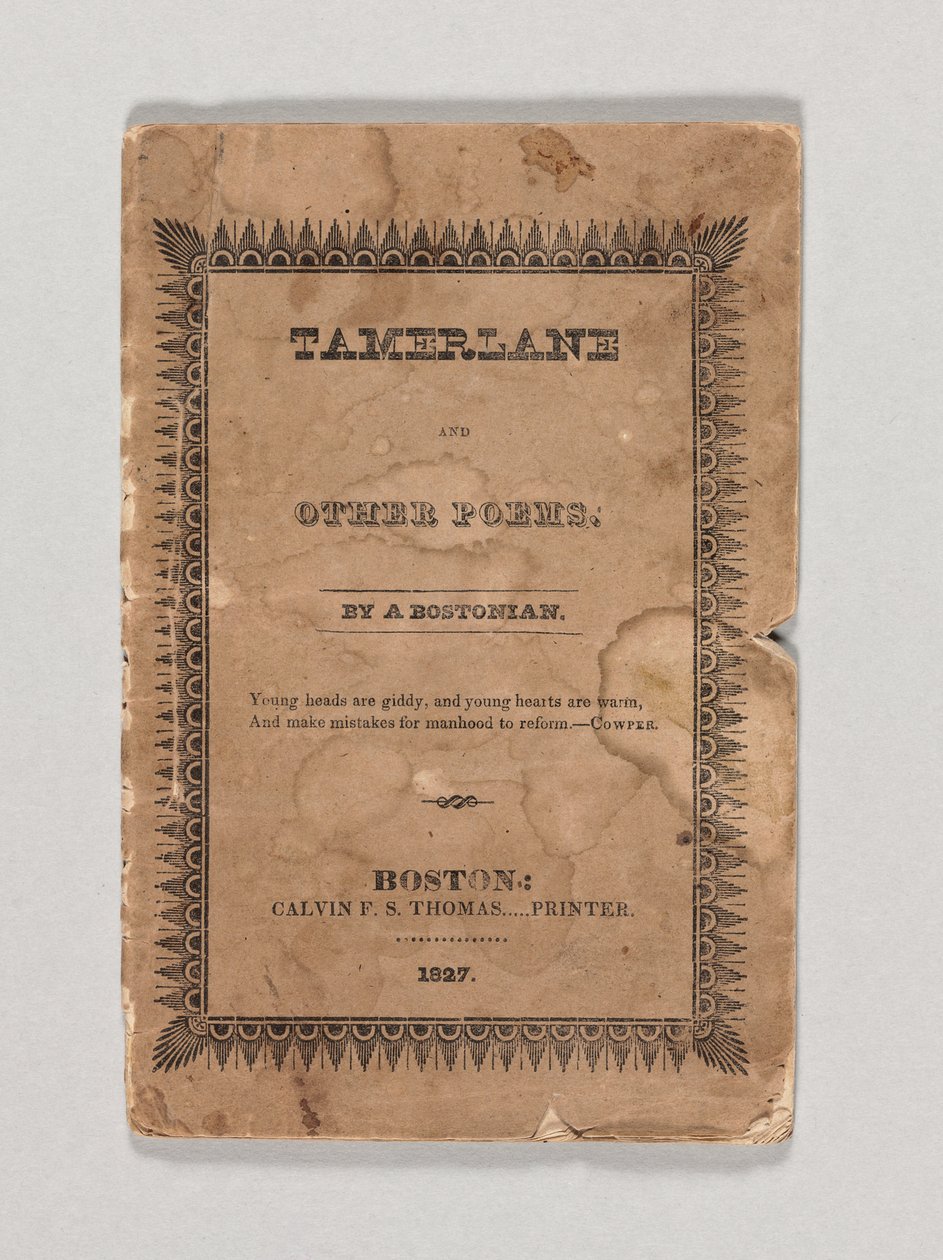 Przednia okładka „Tamerlane and Other Poems” Edgara Allana Poe, opublikowana w 1827 r. (druk) (patrz także 433401) autorstwa American School