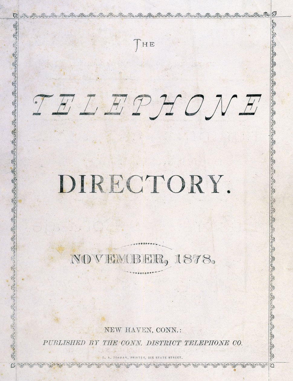 Przednia okładka „Książki telefonicznej” z listopada 1878 r. autorstwa American School