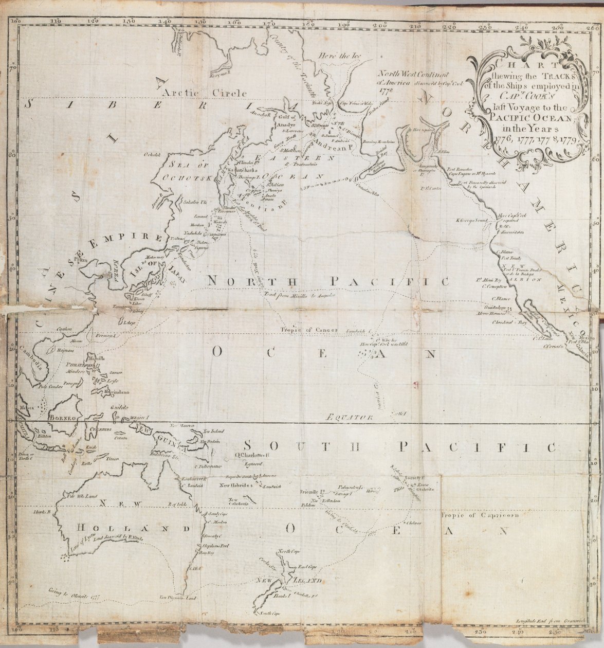 Mapa frontispisu z „Dziennika ostatniej podróży kapitana Cooka do Oceanu Spokojnego oraz w poszukiwaniu północno-zachodniego przejścia między Azją a Ameryką” Johna Ledyarda, 1783 autorstwa American School