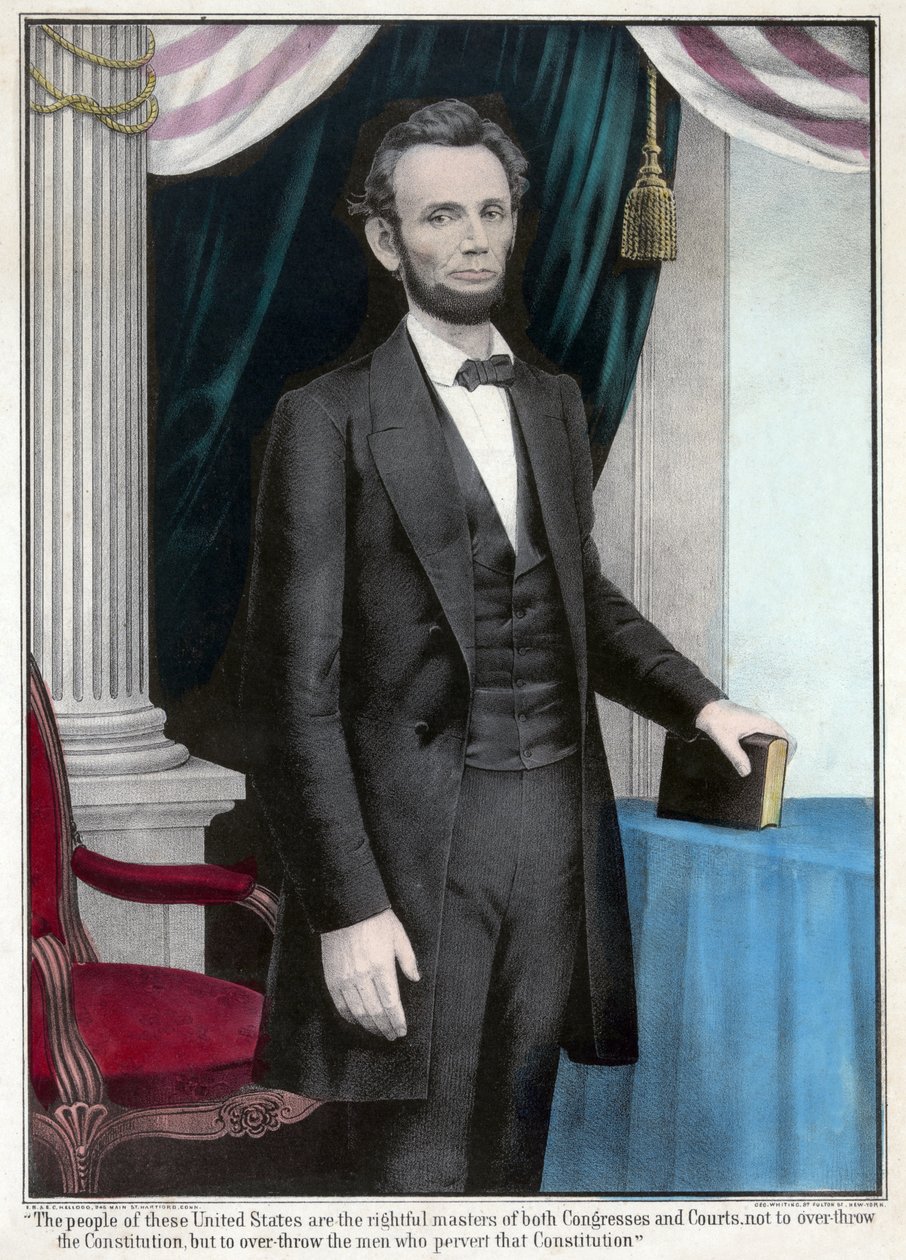 Pełnowymiarowy portret Abrahama Lincolna, wyd. 1865 (kolorowa litografia) autorstwa American School