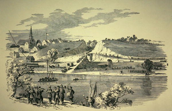 Dywizja Union General Bank (1816-94) przecinająca Potomac z Williamsport w stanie Maryland, by zaatakować armię konfederatów pod dowództwem generała Jacksona (1824-63) w 1862 (lito) autorstwa American School