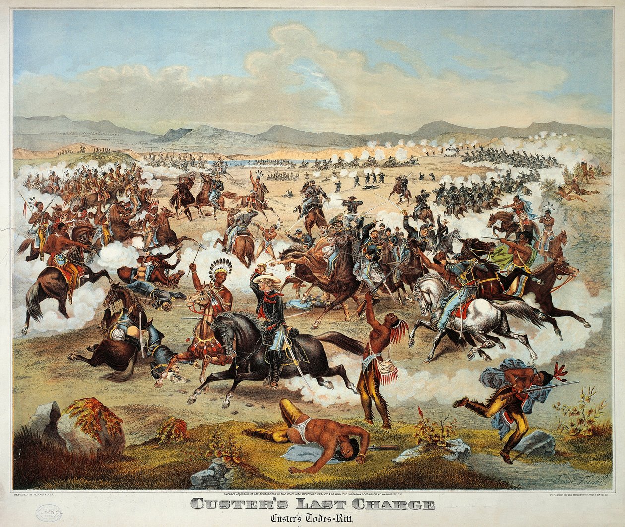 Ostatnia bitwa generała Custera pod Little Bighorn, 25 czerwca autorstwa American School