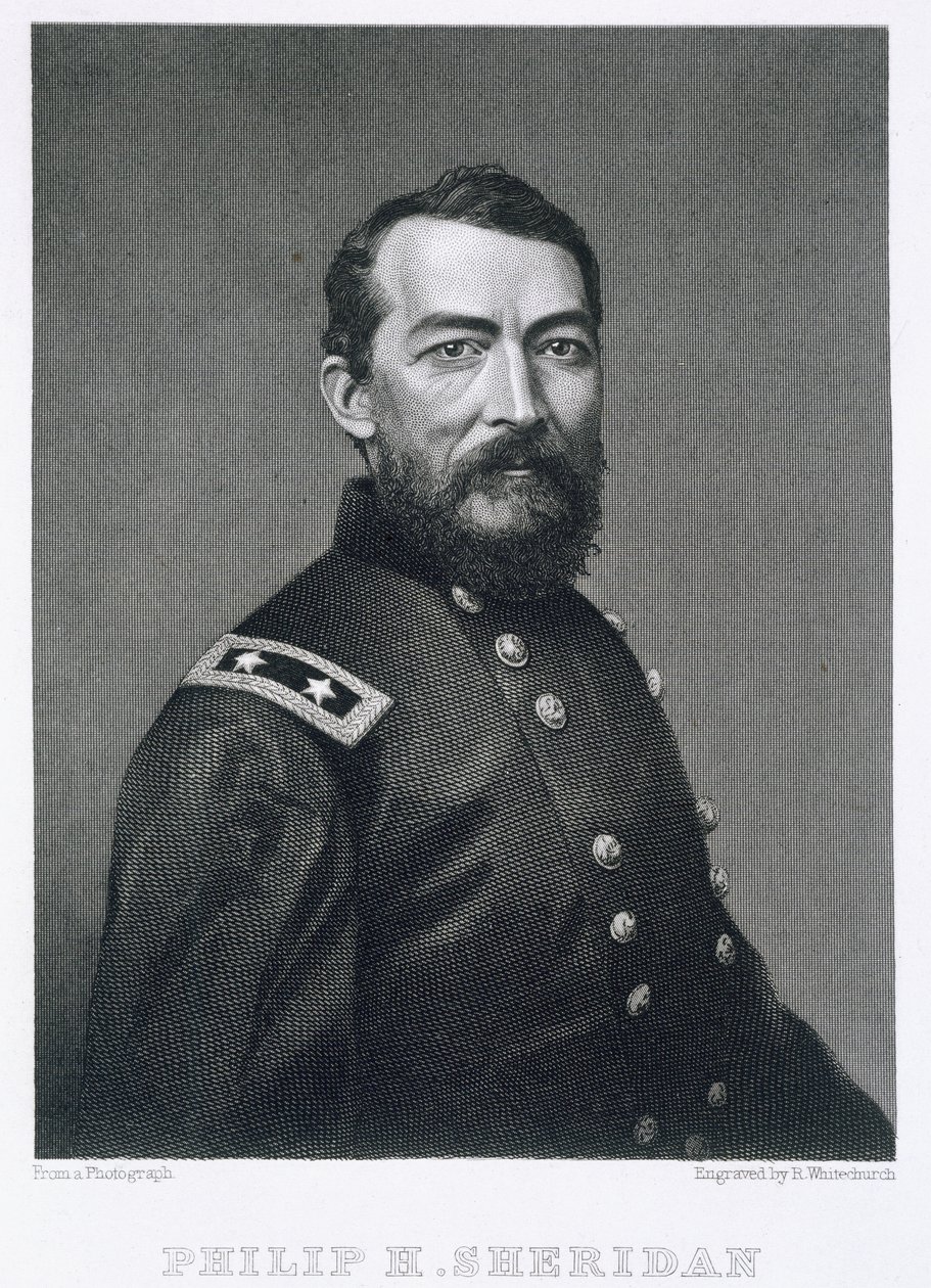 Generał Philip Sheridan, ryty na podstawie fotografii Roberta E. Whitechurcha (1814-c.1883) autorstwa American School