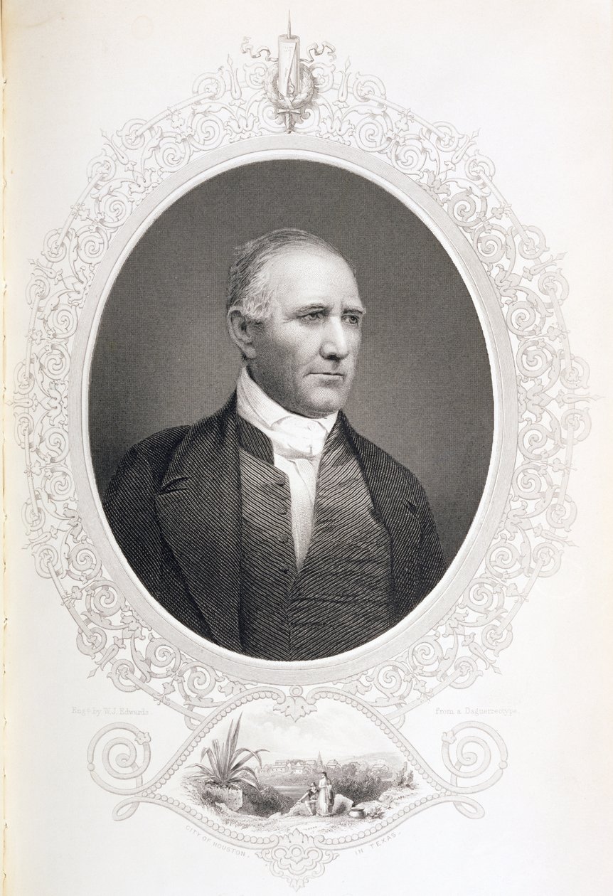 Generał Samuel Houston, z „Historii Stanów Zjednoczonych”, tom. II, Charles Mackay, ryty z dagerotypu (grafika) autorstwa American School