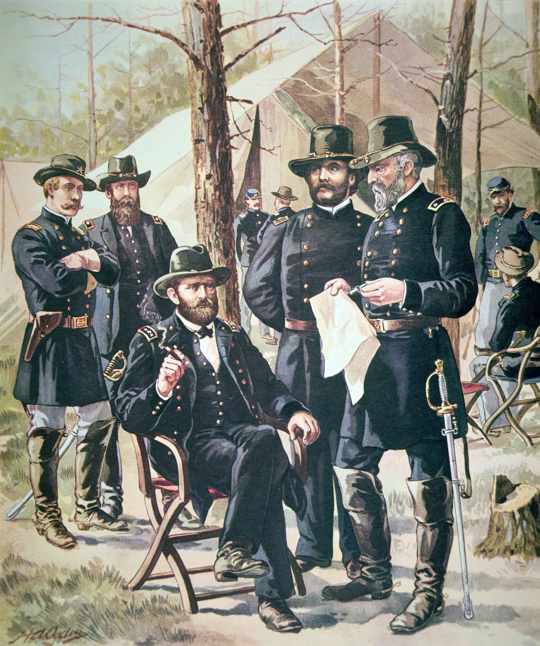 Generał Ulysses Simpson Grant, dowódca sił Unii w bitwie pod Shiloh, 6-7 kwietnia 1862 (kolor lito) autorstwa American School