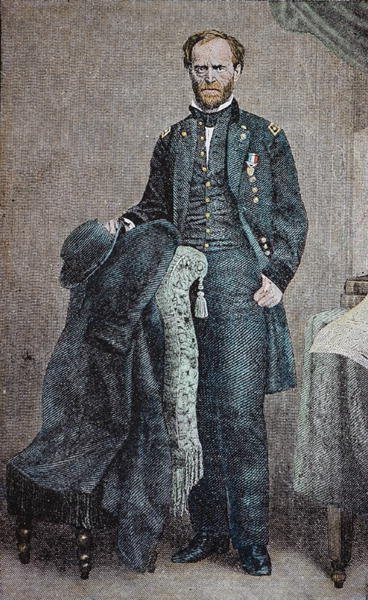 Generał William T. Sherman (1820-91) (kolor lito) autorstwa American School