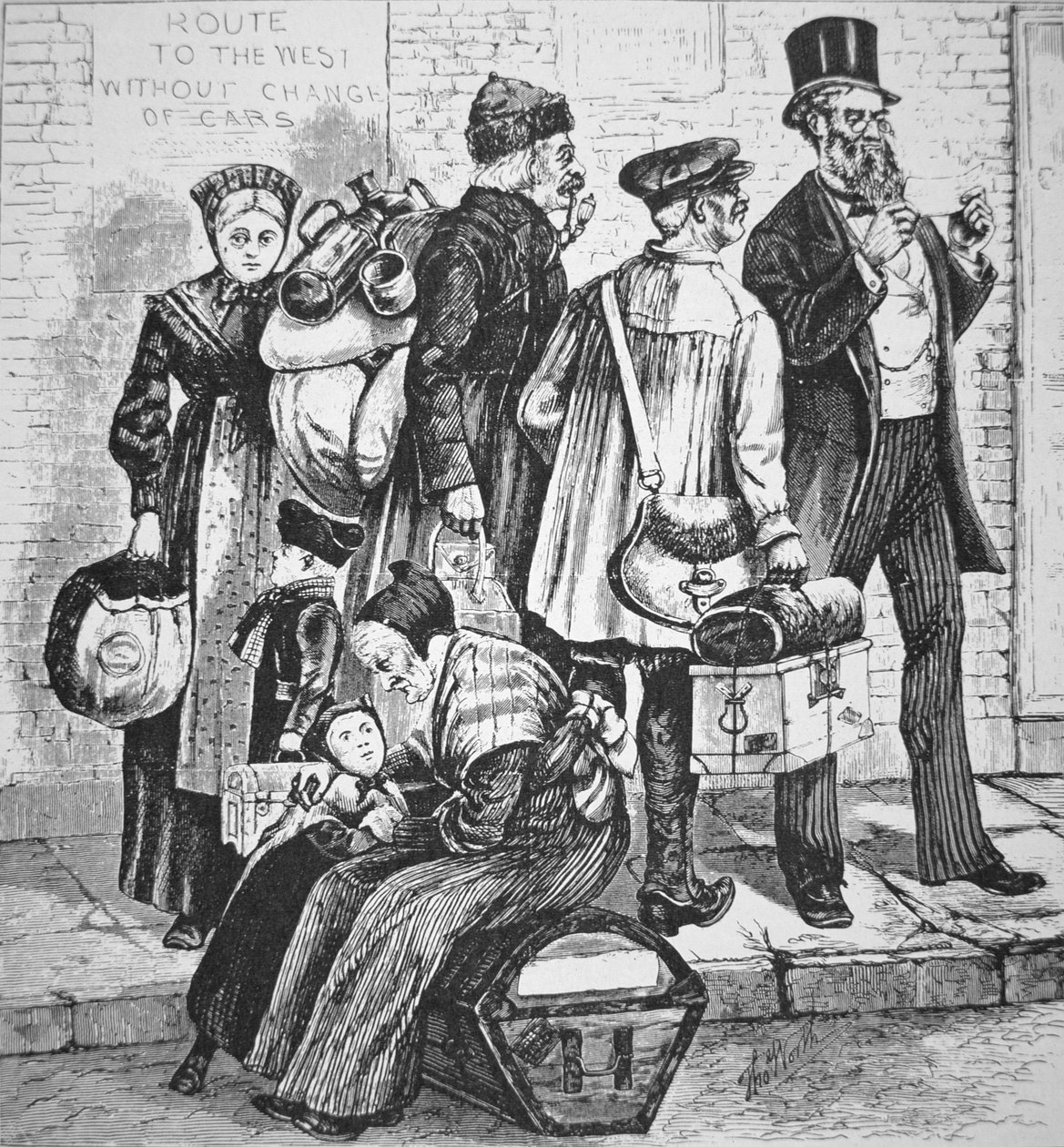 Niemieccy imigranci w Nowym Jorku, c.1870 (grawerowanie) autorstwa American School