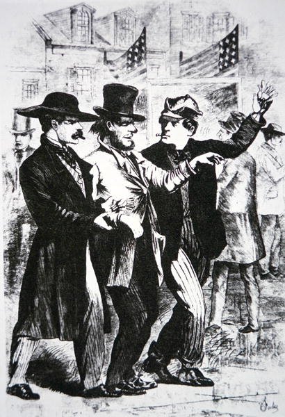 Upijanie się wyborcy, aby wpłynąć na jego głos w wyborach 1864 r. (rycina) autorstwa American School