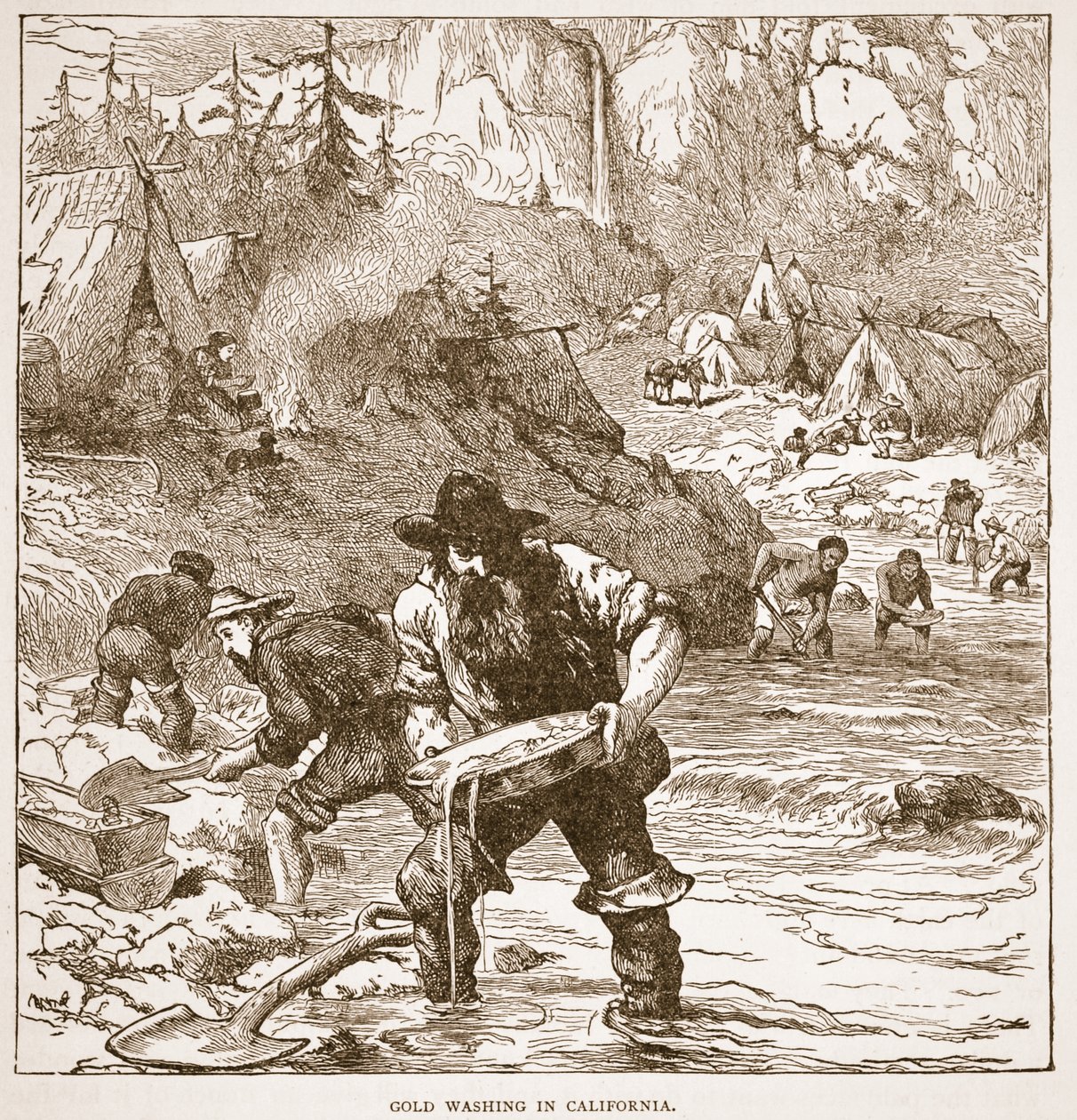 Gold Washing w Kalifornii, z pubu książkowego. 1896 autorstwa American School