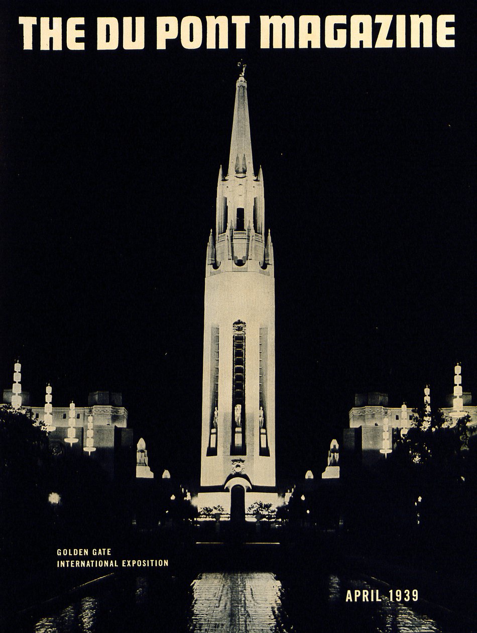 Międzynarodowa Wystawa Golden Gate, okładka magazynu DuPont, kwiecień 1939 autorstwa American School