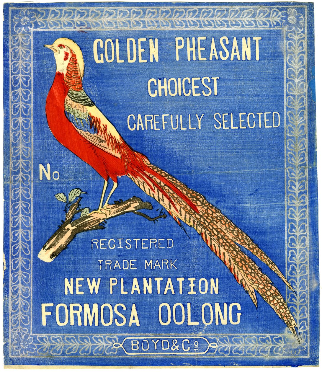 Golden Pheasant Choicest Carefully Select, No. Registered Trade Mark New Plantation Formosa Oolong (odbitka blokowa (tusz kolorowy na papierze z podkładem)) autorstwa American School