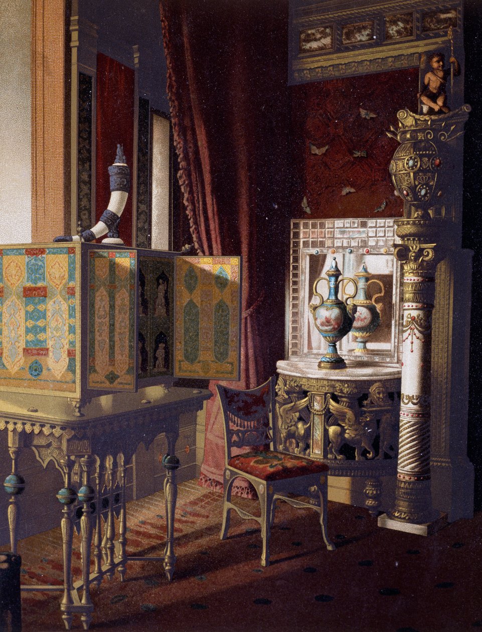 Great Hall, Van der Bilt Hotel w Nowym Jorku, sypialnia, ok. 1840, grawerowanie kolorami autorstwa American School