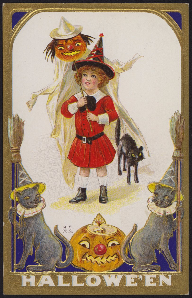 Kartka na Halloween (kolorowa litografia) autorstwa American School