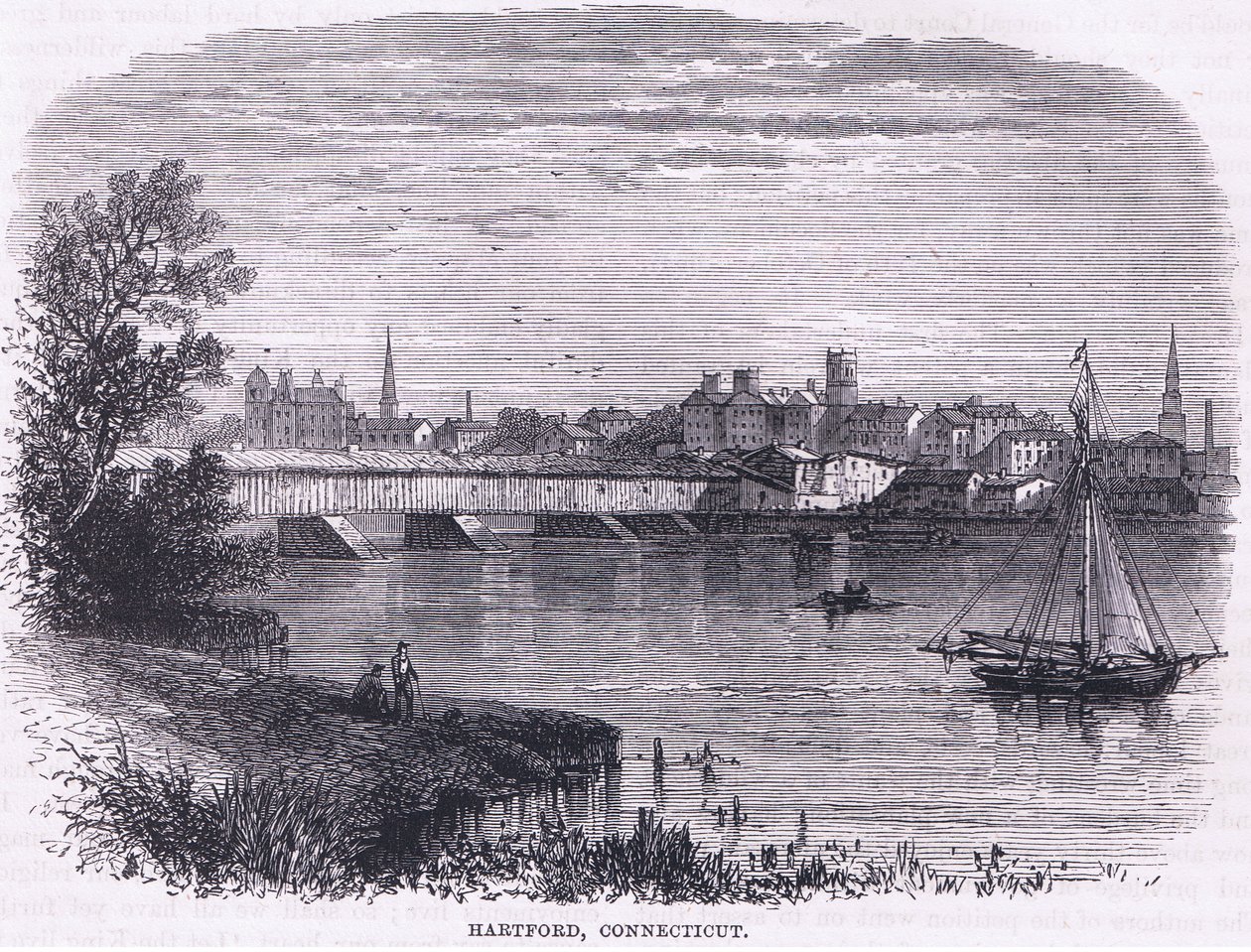 Hartford, Connecticut (1664), ilustracja z Historii Cassella w pubie Stanów Zjednoczonych. przez Pettera i Galpina c.1890 (lito) autorstwa American School