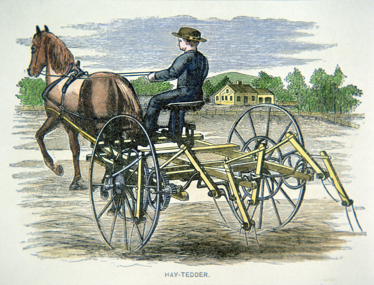 Maszyna do przetrząsania siana, ok.1880 (kolorowy grawer) autorstwa American School