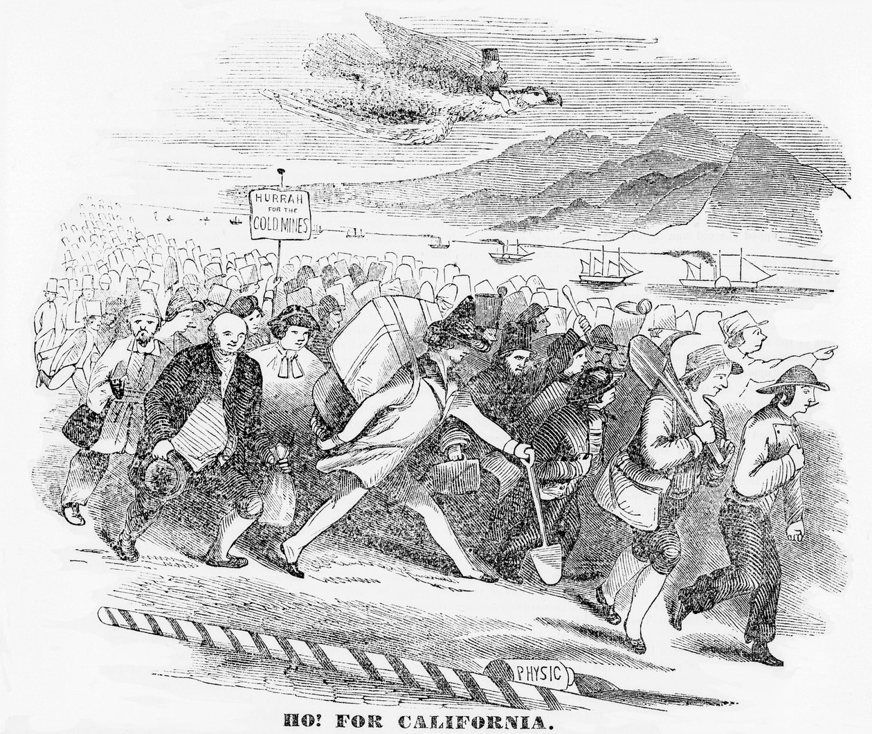 Ho! dla Kalifornii, ilustracja z Atlasu Nowojorskiego, 14 stycznia 1849 r. autorstwa American School
