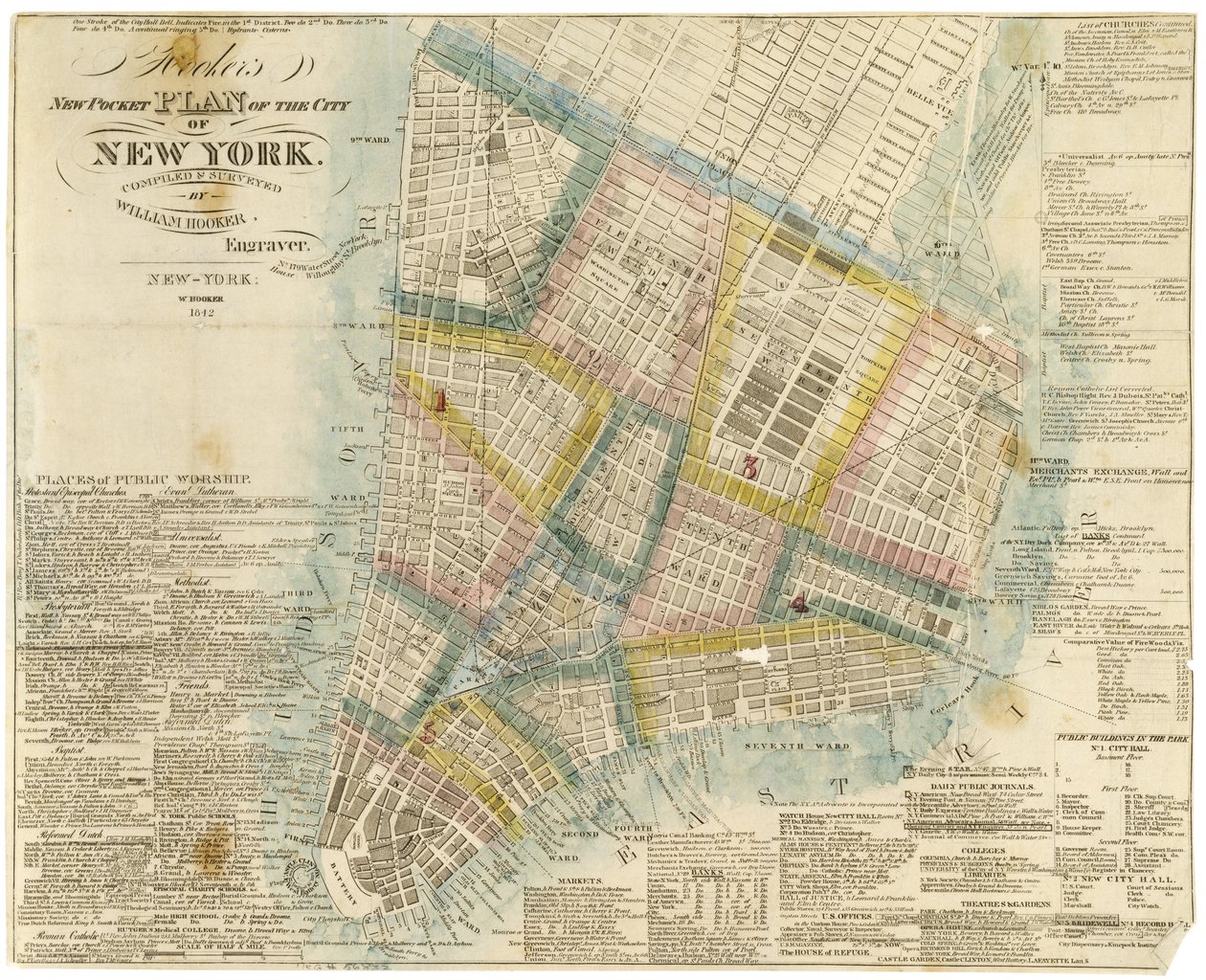 Nowy kieszonkowy plan Hookera dla miasta Nowy Jork, opracowany i zbadany przez Williama Hookera, 1842 autorstwa American School