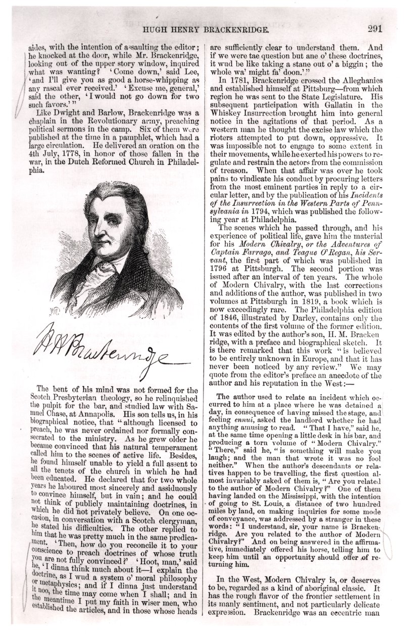 Hugh Henry Brackenridge (1748-1816) z „Cyclopedia of American Literature”, autorstwa Everta Augustusa Duyckincka (1816-78) 1855 autorstwa American School