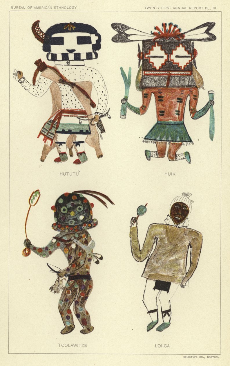 Hututu, Huik, Tcolawitze, Loiica (kolorowa litografia) autorstwa American School