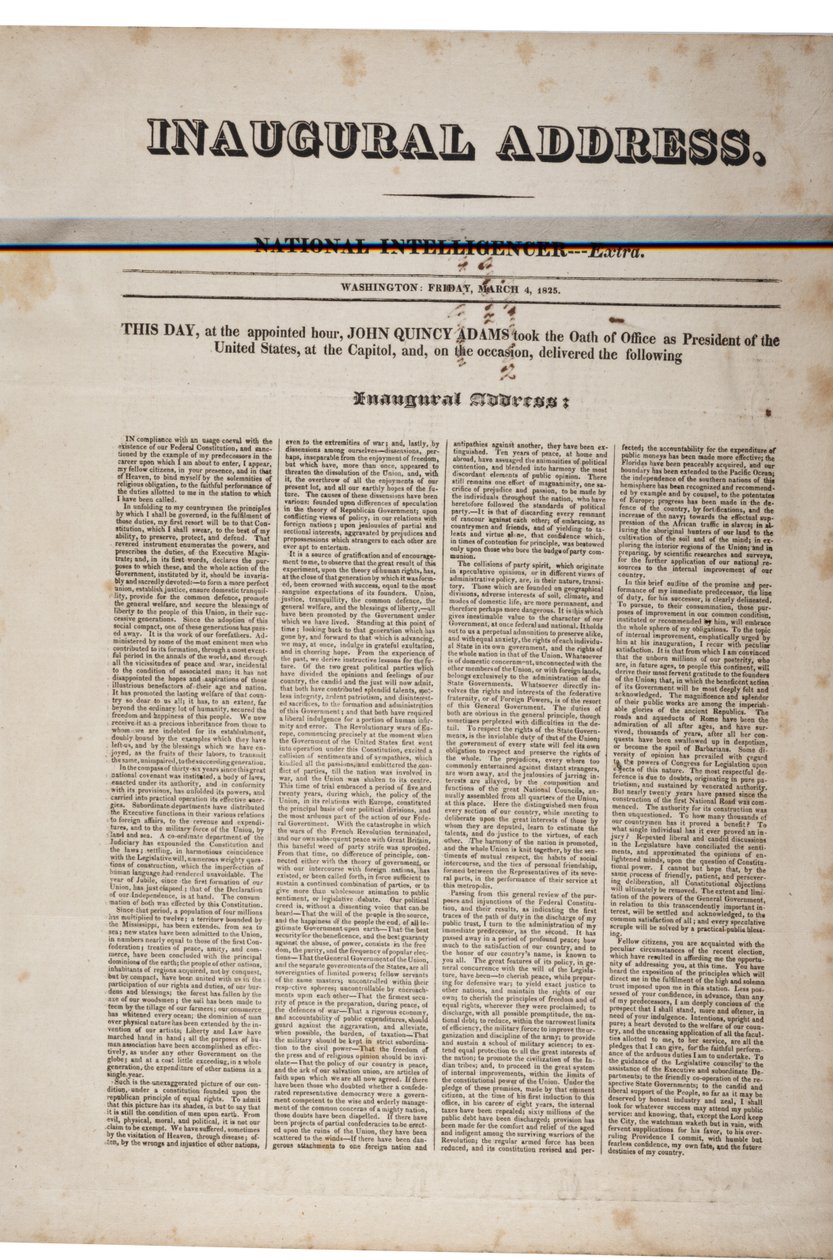 Przemówienie inauguracyjne Johna Quincy Adamsa, 4 marca 1825 r. (patrz także GLC 696060) autorstwa American School