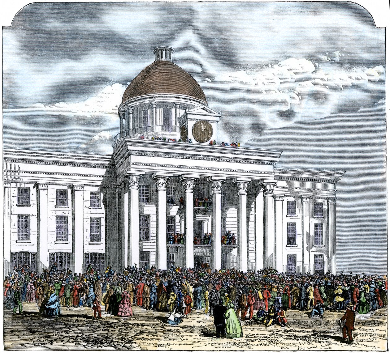 Inauguracja prezydenta Jeffersona Davisa na prezydenta Skonfederowanego Stanu Ameryki, ratusz w Montgomery, Alabama autorstwa American School